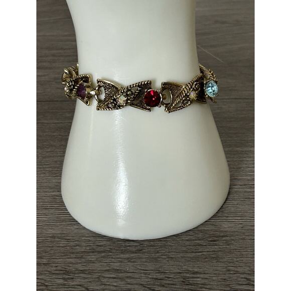 Beautiful Vtg Gold Tone Aurora Borealis & Rhinestone Bracelet & Earring Set - Picture 1 of 7